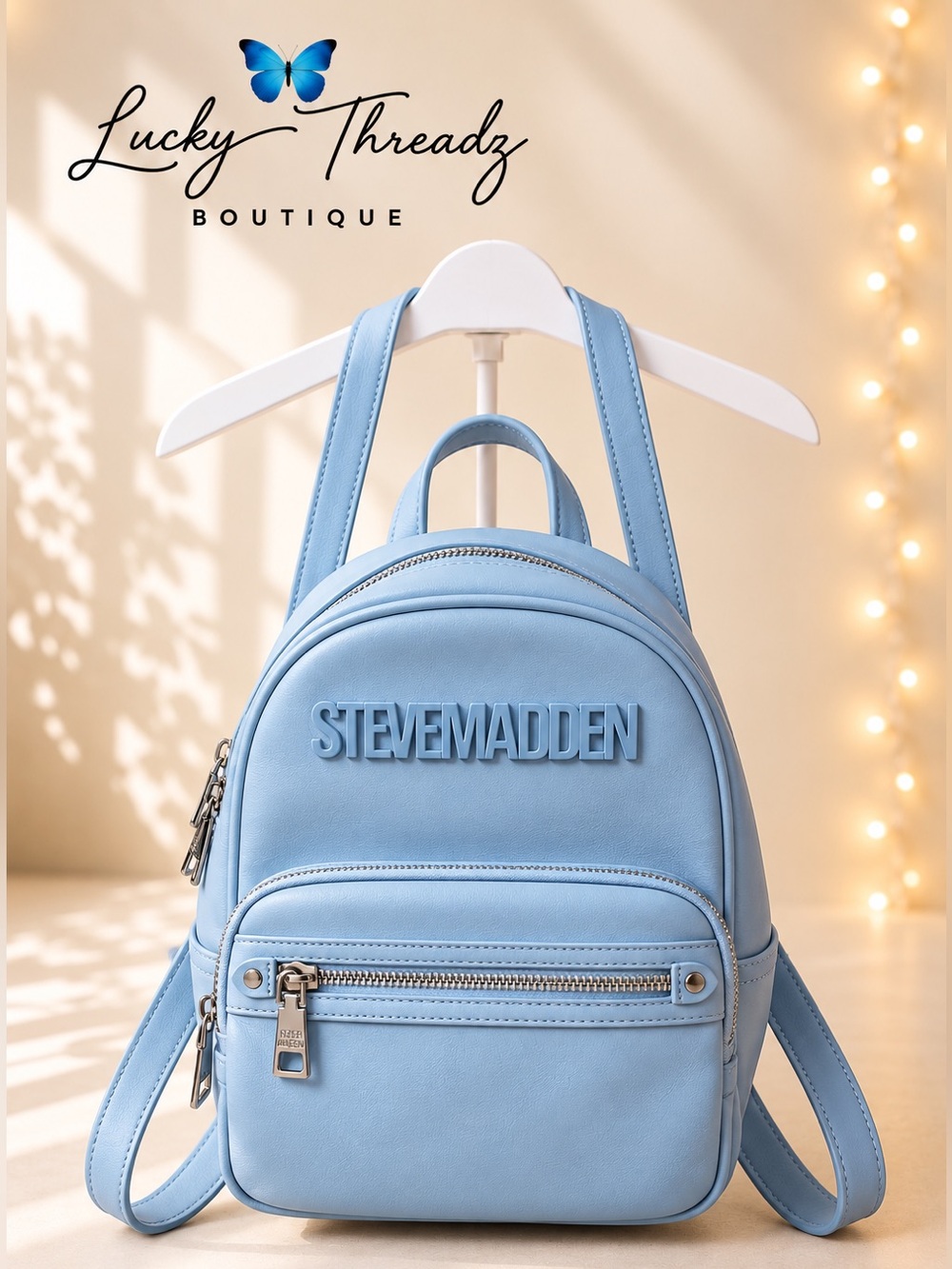 Steve Madden Baby Blue Faux Leather Mini Backpack Silver Hardware